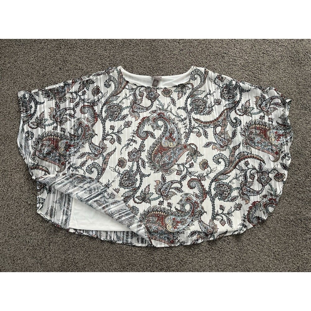 Chico’s Women’s Size 3 (XL) Beige Poncho Blouse Paisley Silk Blend Relaxed Fit